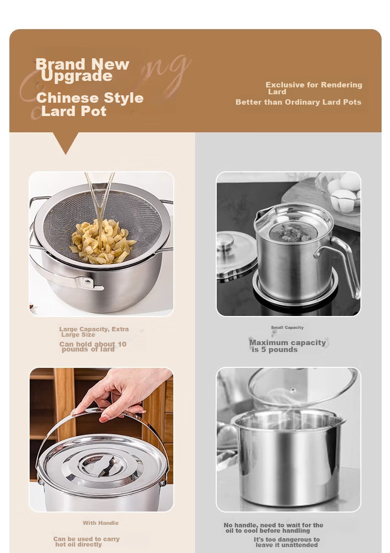 GuofengG 304 Stainless Steel Lard Container, Oil Pot, Lard Basin, High-Temperature Resistant Large-Capacity (With Filter And Lid) 1.4L 2