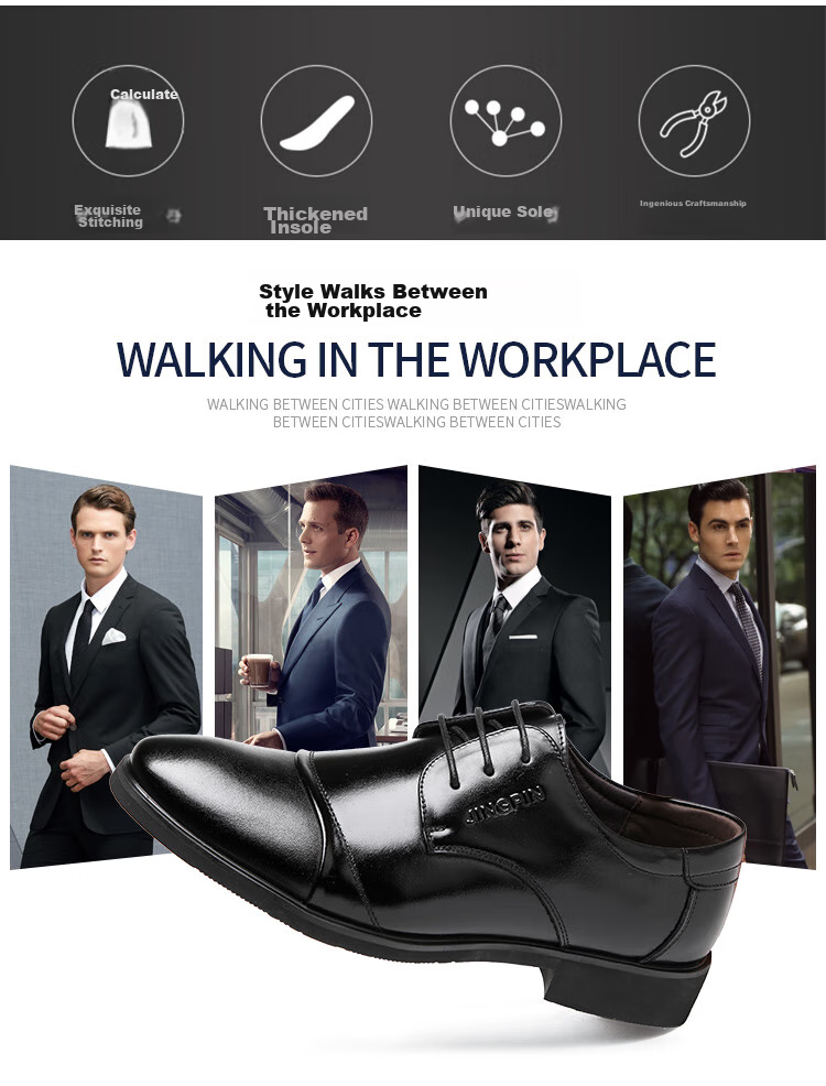 EGCHI Men's Leather Shoes, Business Formal Shoes, Comfortable Low-Top Lace-Up Leather Shoes, J3667, Black, Size 39 3
