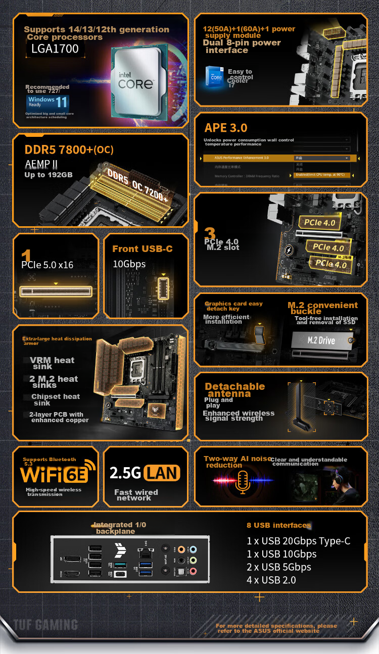 ASUS TUF GAMING B760M-PLUS WIFI II Chuangpaoshou Second Generation DDR5 CPU 14600KF/14700KF (Intel B760/LGA 1700) 5