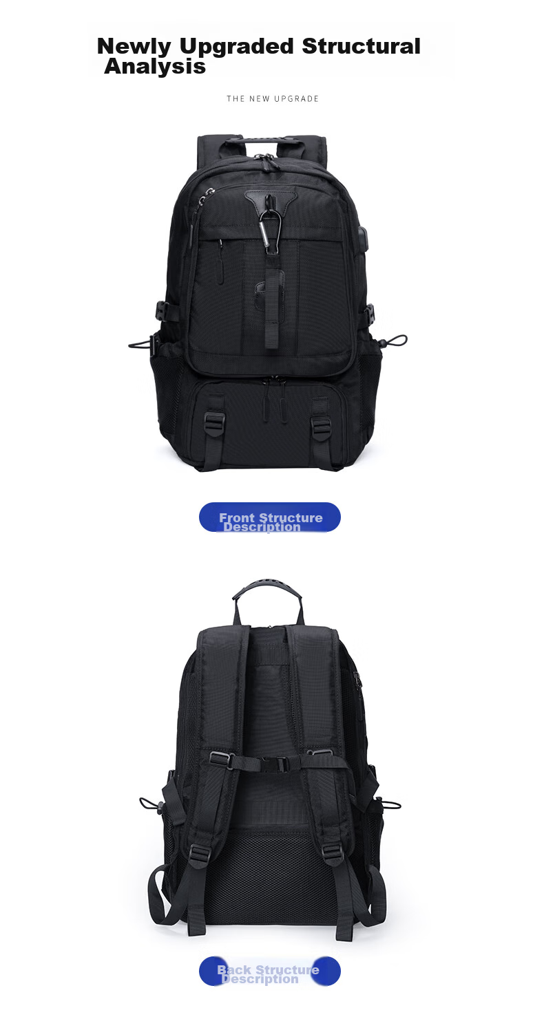 GUSKI Backpack, Hiking Rucksack for Men, Water-Resistant, Breathable, Outdoor Cycling, Trekking, Travel, Large Capacity Schoolbag, Self-Operated 5