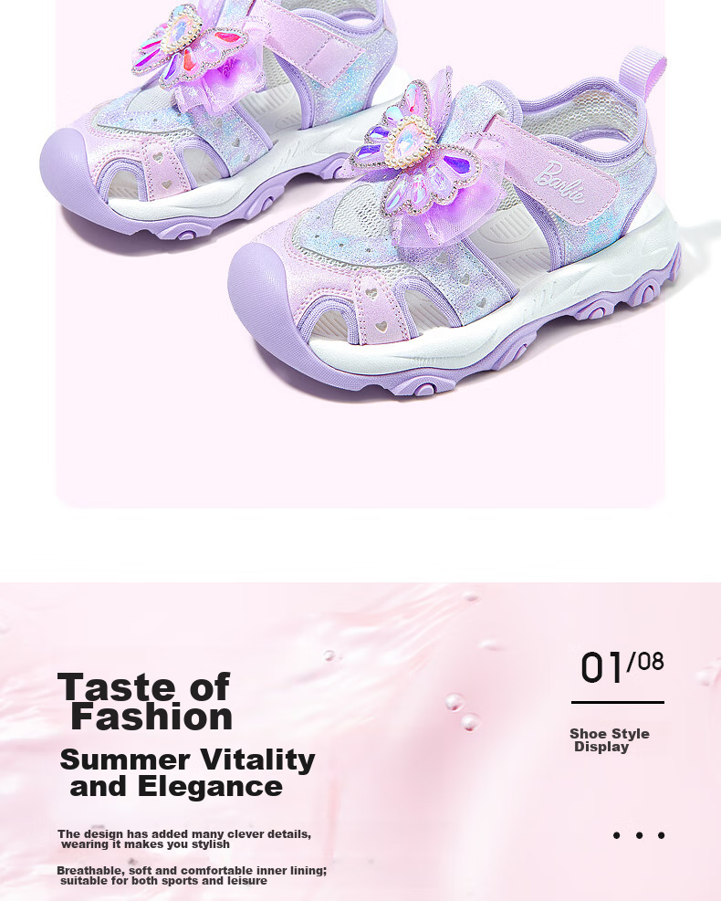 Barbie Girls' Sandals, Casual Outdoor Beach Summer Princess Closed-Toe Sports Sandals DA6309 Pink Size 28 4