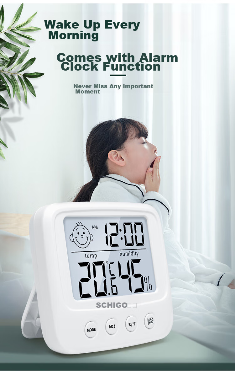 CHIGO Home Electronic Thermometer And Hygrometer for Indoor Office, Baby Room, Time Alarm Clock HTC-1 ABS 13