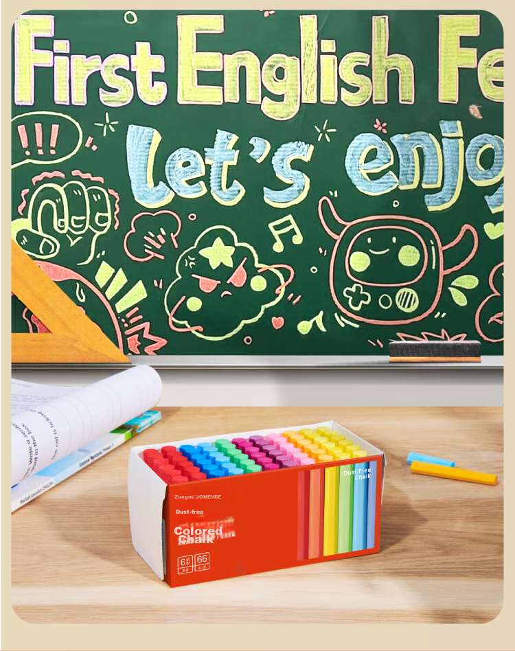 JONEVEE Colored Chalk for Bulletin Board, 24 Colors, 48 Pieces/box, Vibrant Colors, Non-Dusting And Non-Toxic, for Children's Drawing, Teaching, And Teachers' Use, Not Water-Soluble ZWCK-6482 8