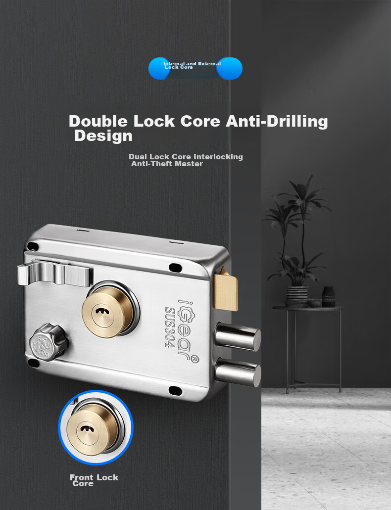 IGear Old-Style Door Lock, B-Grade Anti-Theft Exterior Door Lock, 304 Stainless Steel Wooden Door Iron Thickened Lock Body, Indoor Door Lock, Brushed Right Opening 9