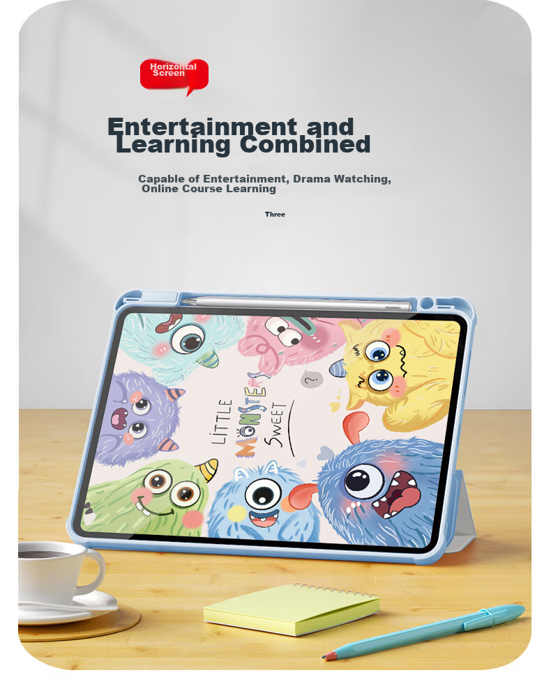 Asiwa Protective Case for Huawei MatePad Pro 12.2, Compatible with 2025/2024 Models, 12.2-Inch Tablet with Pencil Holder, 360-Degree Rotating, Horizontal And Vertical Support, Cartoon Anti-Drop And Anti-Bend Design, Tri-Fold Style 5