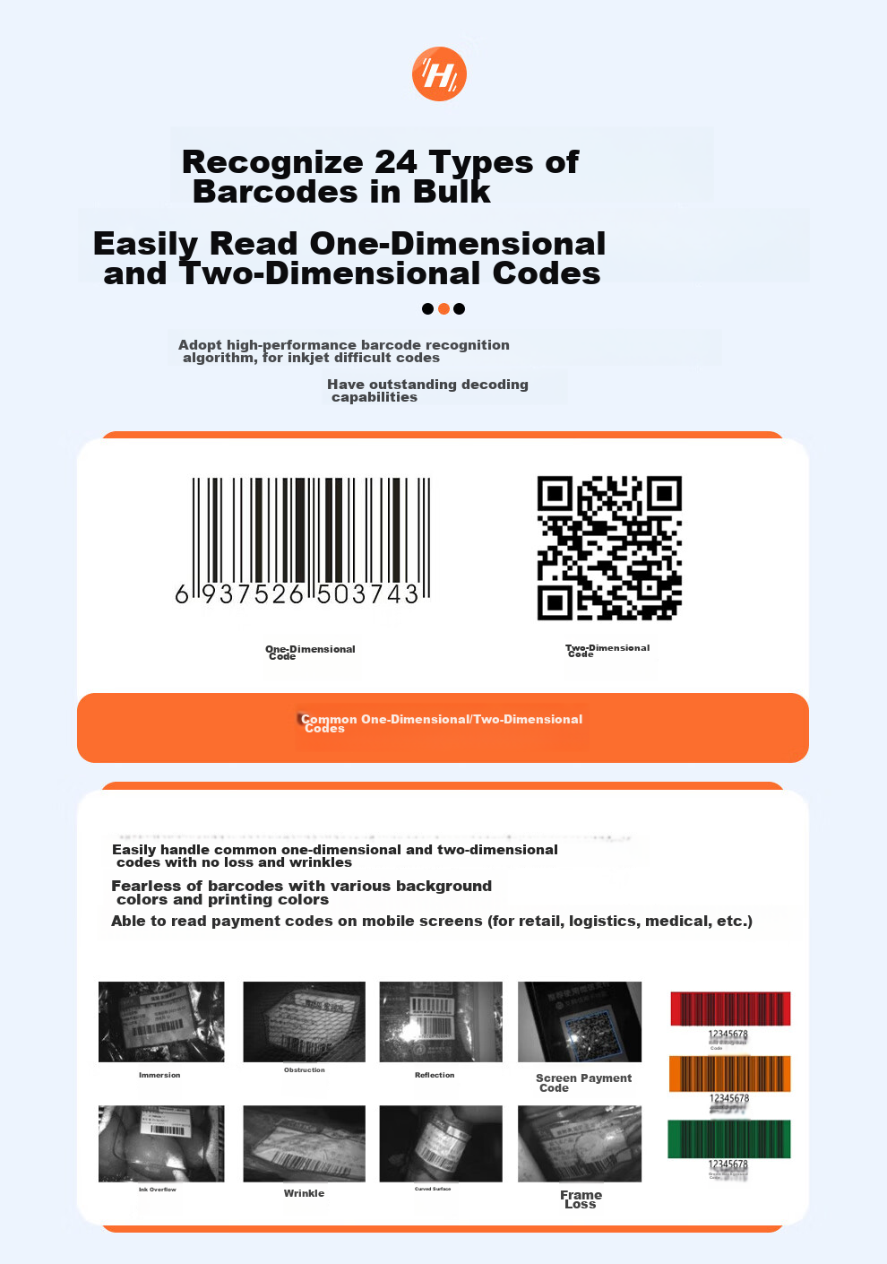 Haikangwei Shangkaiyiren Barcode Scanner, One-Dimensional And Two-Dimensional Code Scanner, Express Delivery, Supermarket Cashier, Logistics Warehouse, Pharmaceutical Traceability, High-Density Scanner MV-IDH3000B Series 4