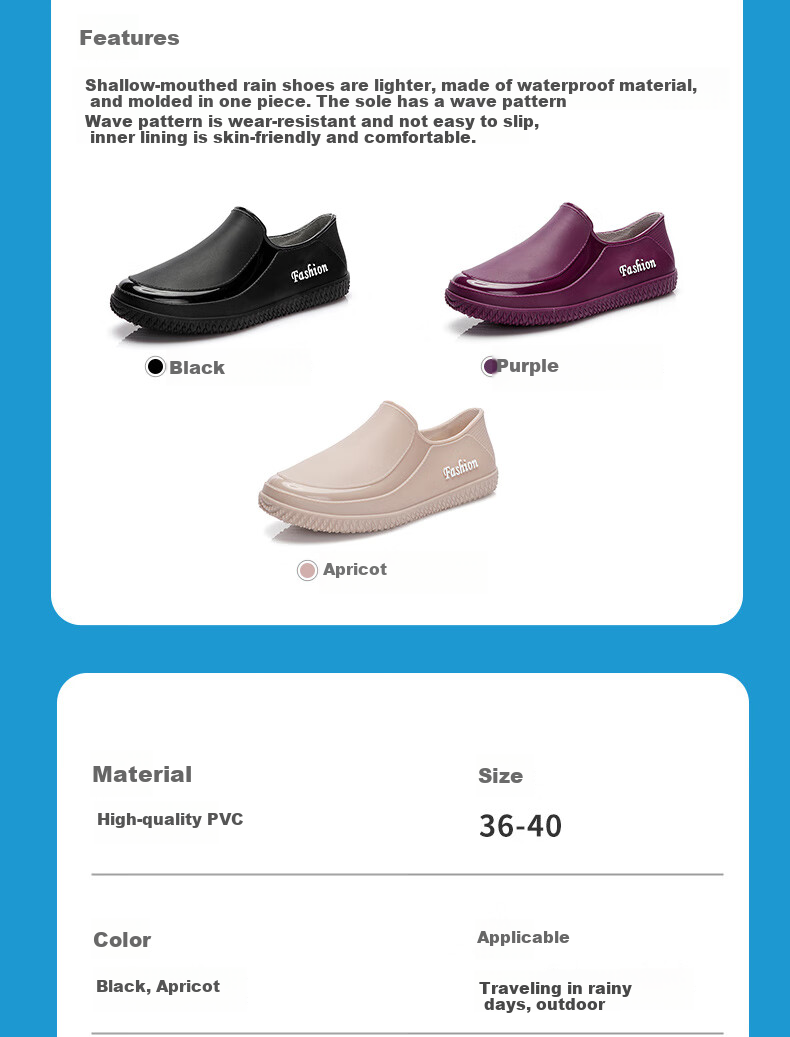 FOOTOPPO Women's Rain Boots, Ladies' Short Waterproof Shoes, Non-Slip Rubber Shoes, Summer Low-Top Adult Waterproof Boots, Fashionable Women's Overshoes 13