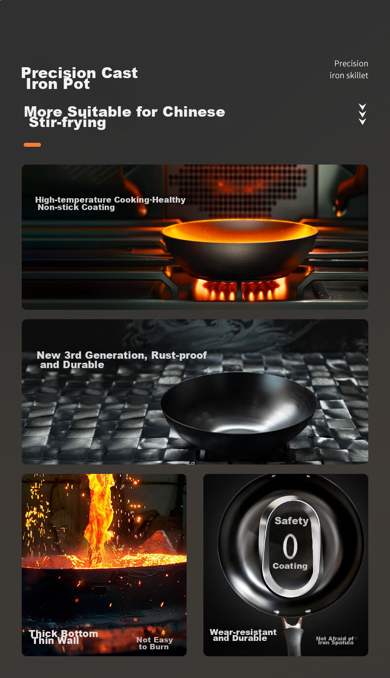 ASD Wok Cast Iron Pan Stainless Steel Non-Coated Whirlwind Bottom Stir-Fry Pan 32cm Compatible with Gas And Induction Stoves CF32Z1WG 4