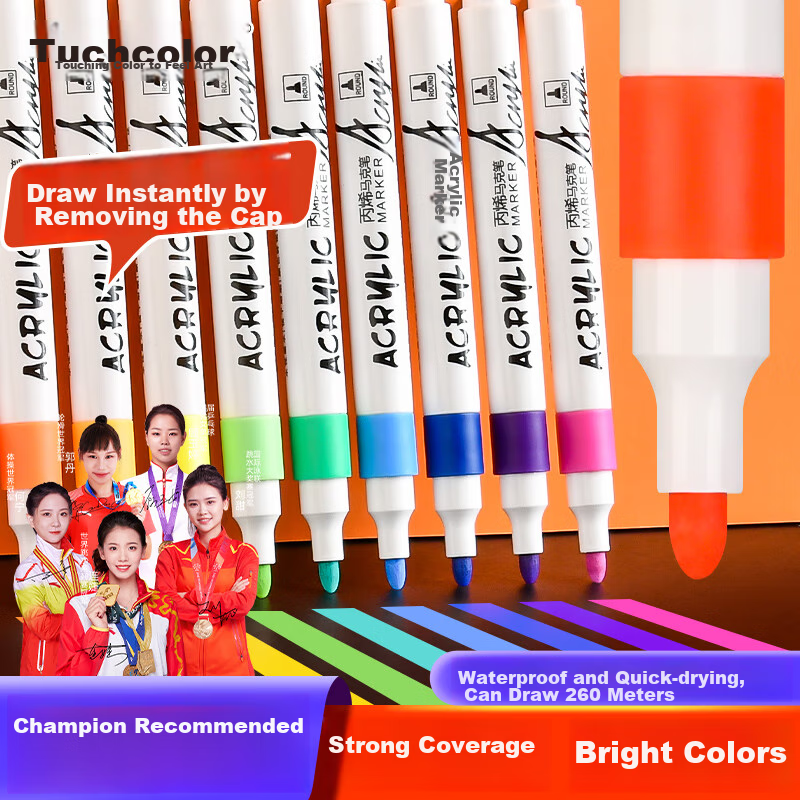 Touchcolor Acrylic Markers, Safe Non-Toxic Children's Watercolor Pens, Opaque Washable Colored Pens, Kindergarten Art Craft DIY Drawing Brushes, 12 Colors Doodle Marker Pens