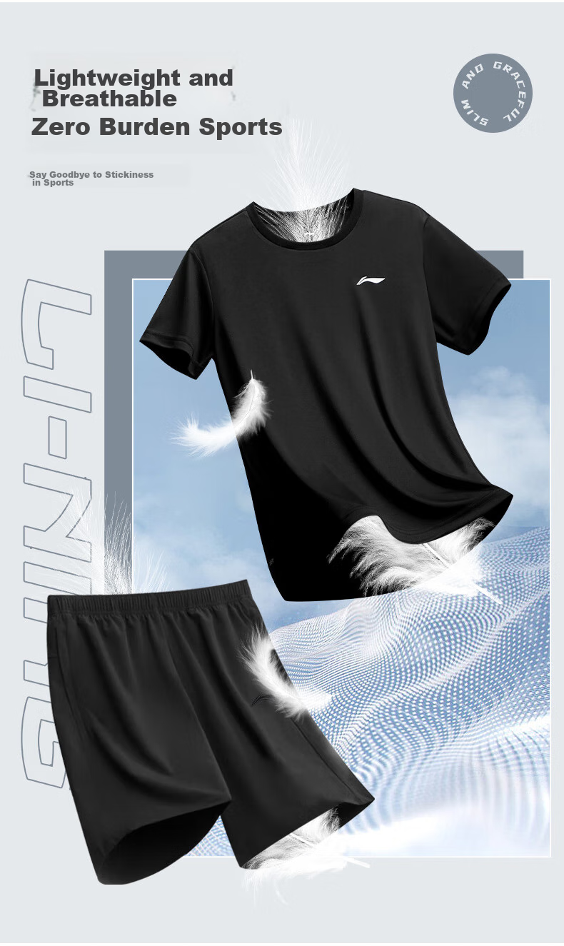 LI-NING Sports Set Unisex Quick-Dry Short Sleeve and Shorts Ice Silk Summer Running Basketball Football Badminton Fitness Training Apparel 6