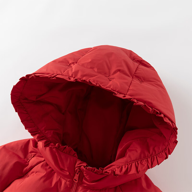 DAVE & BELLA Red Down Jacket Girls Winter Thickened Mid-Length Coat Children's New Year Outfit