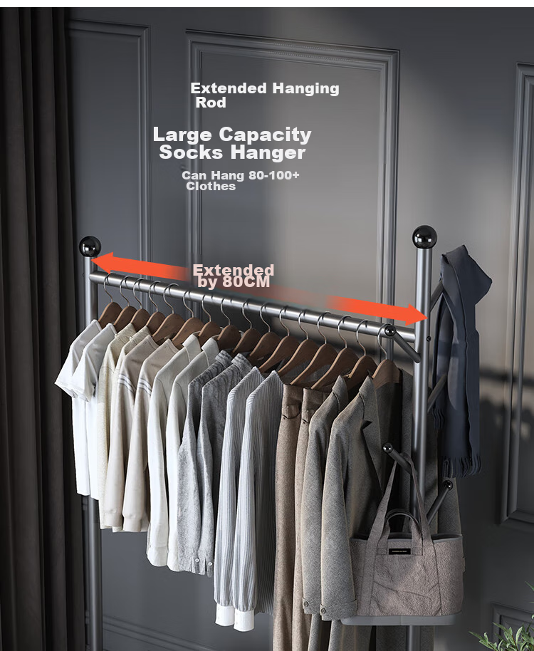 Yicainianhua Clothes Drying Rack, Floor-Standing Movable Bedroom Hanger, Simple Drying Rack for Clothes, Balcony Drying Pole, Coat And Hat Stand, 2006GY 6