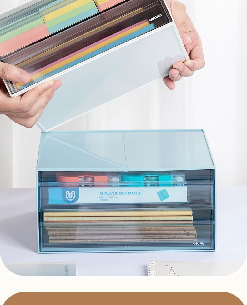 Deli Single Compartment Desktop Storage Box, Drawer-Style Office Desk Organizer for Stationery And Document Classification, Multi-Layer Storage Container, Dust-Proof Organizer Box, White PK104 12