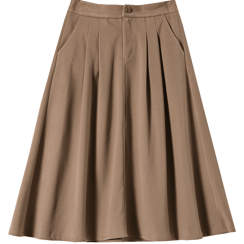 Dme [A-Line Skirt] Winter Commute Mid-High Waist Solid Color A-Line Skirt Casual Midi Skirt, Dark Khaki, XL