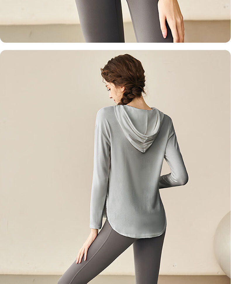 XUEXIMAN Yoga Wear Sports Top for Women, Loose-Fitting Elegant Quick-Dry Long Sleeve Outer Wear Casual Jacket, Hooded Pilates Fitness Clothing 14