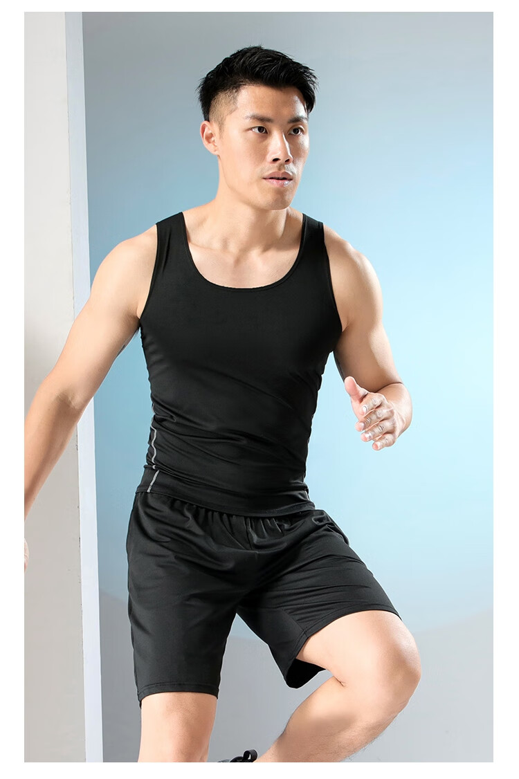 FANDIMU Men's Sports Running Tank Top, Tight-Fitting Breathable Comprehensive Training Fitness Basketball Sleeveless T-Shirt Top, Two-Piece Set 10