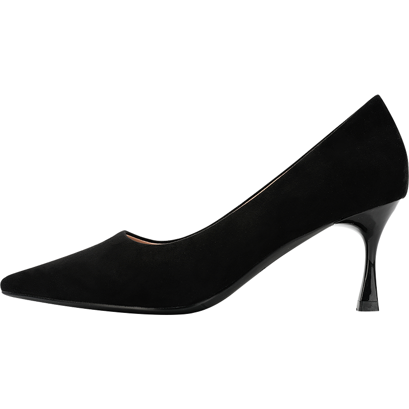 DAPHNE Qixi High Heels, Women's Suede Thin Heel Slip-On Professional Elegant Pointed Toe Pumps, Velvet Black (7cm Heel Height), Size 36