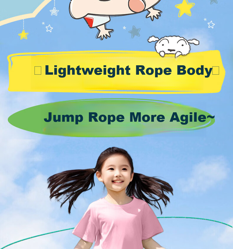 Deli Crayon Shin-Chan Co-Branded Cotton Jump Rope for Children And Students, Durable Cotton Material, Pink, Includes Stationery And Stickers 6