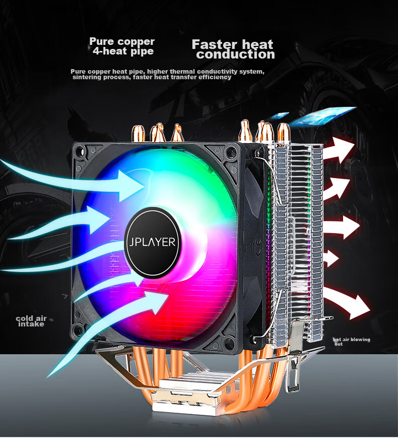 JPLAYER Ziyi Co-Branded Edition 4 Copper Tube 9cm Colorful Fan CPU Air Cooler, Noise-Reducing RGB Fan (AMD/Intel Multi-Platform/With Thermal Paste) 3