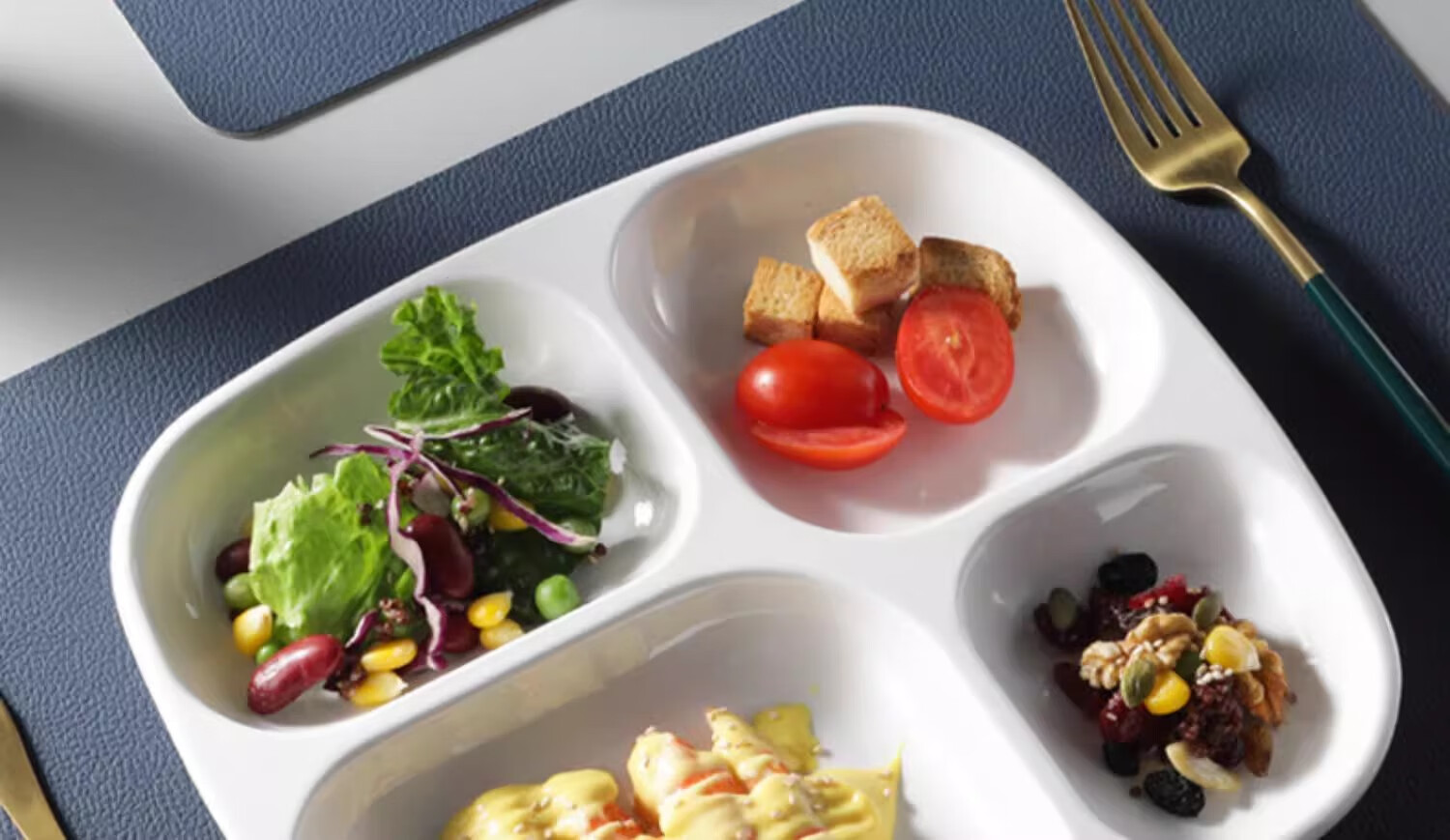 Chuwanya Melamine Fast Food Tray, Round Six-Compartment Imitation Porcelain Serving Plate, Commercial Use for Factories And School Cafeterias, Tableware And Meal Box 14
