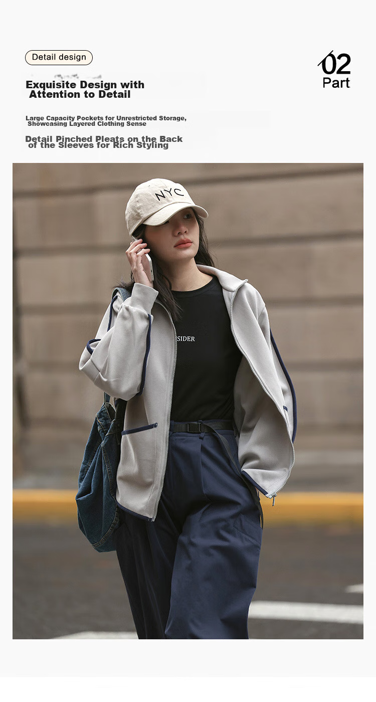 Dme [Stand-Up Collar Contrasting Trim Sweatshirt], Spring And Autumn Design, Stylish, Slimming, Long-Sleeve Casual Jacket for Wome 8