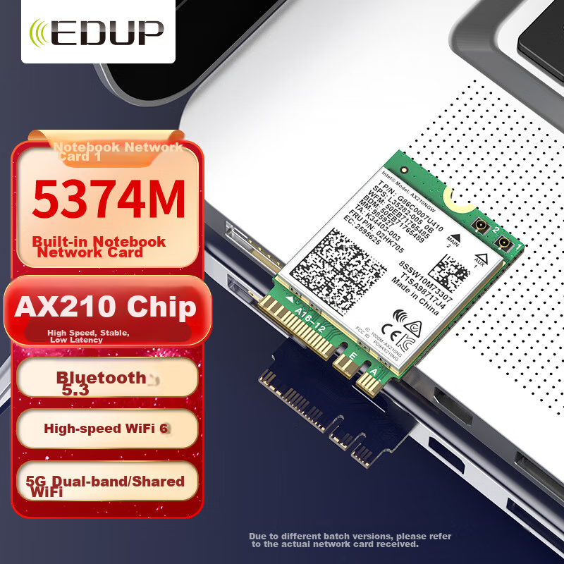 EDUP AX210 Network Card Laptop, WIFI6 Module Gigabit Triple-Band 5374M, Built-In Wireless Network Card for Laptops, M2 Interface WIFI Signal Wireless Receiver + Bluetooth 5.3