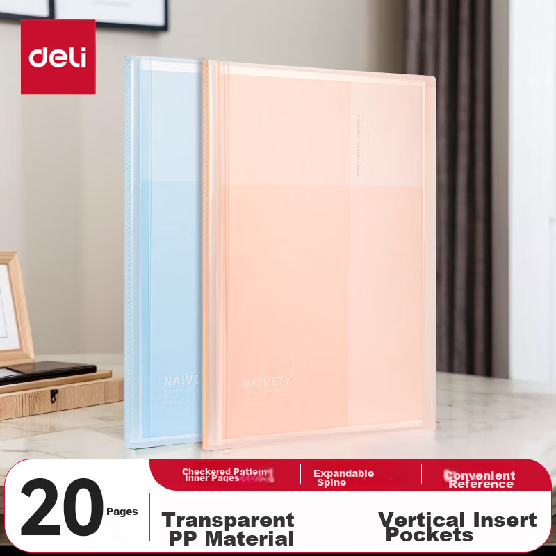 Deli A4/20-Page Document Folder, Exam Paper File Folder with Insert Pockets, Certificate Collection Folder, Pregnancy Check-Up Organizer, Birth Report Holder, Sheet Music Loose-Leaf Pockets, Office And Student PQ605-20 Blue