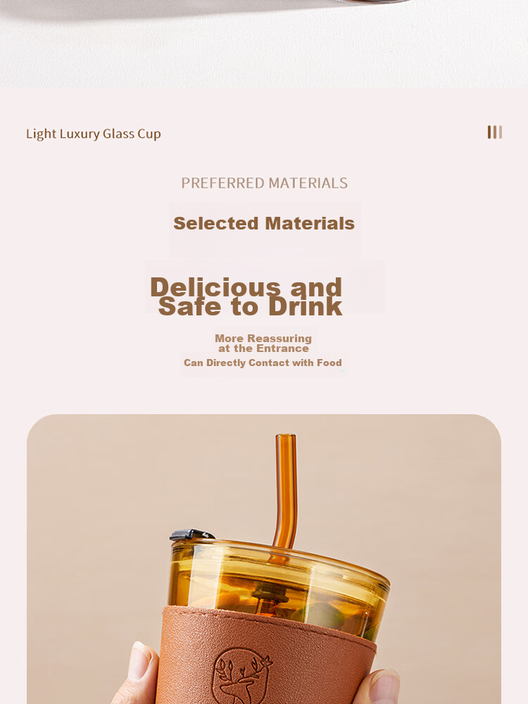 BJ Glass Water Cup, Bamboo Joint Cup with Straw, Water Cup with Lid, Coffee Mug, Gift Glass Beverage Cup, 450ML 2