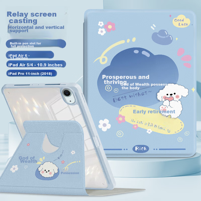 Shihan IPad Air 11-Inch Case Compatible with 2025/24 Air7/6/5/4 Models, M3/M2 Chip, with Pencil Holder, Rotating Landscape And Portrait Support, Cartoon Painting Design, Shockproof And Bend-Resistant
