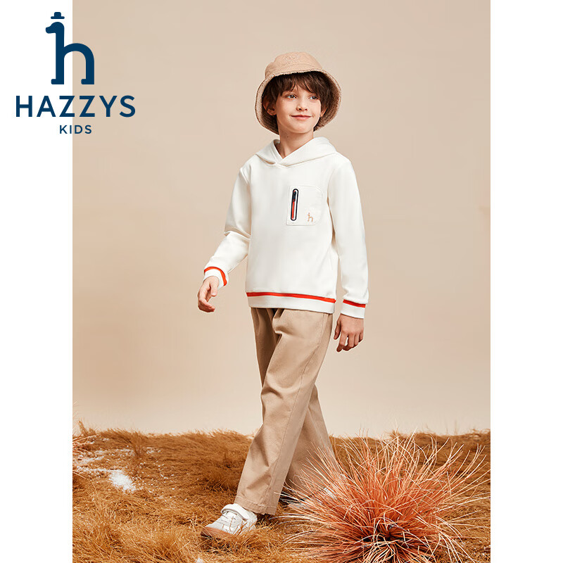 HAZZYS Brand Boys' Sweatshirt, New Winter Style, Comfortable Soft Elastic Hoodie, Off-White, Size 105