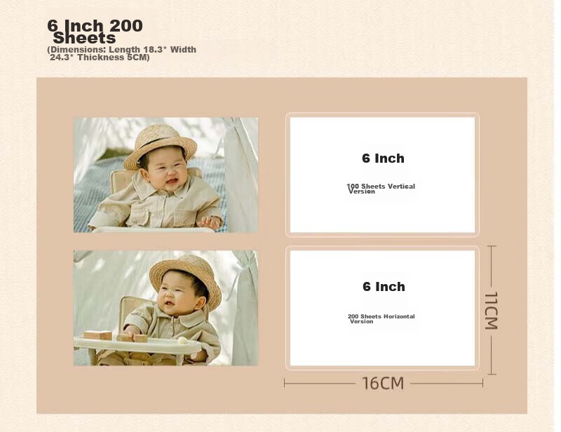 Ouliwen Large Capacity Travel Family Insert Photo Album, Baby Picture Book, Growth Record Book, Graduation Memory Book (6-Inch Laminated, 100 Pages) - Huanxi 3