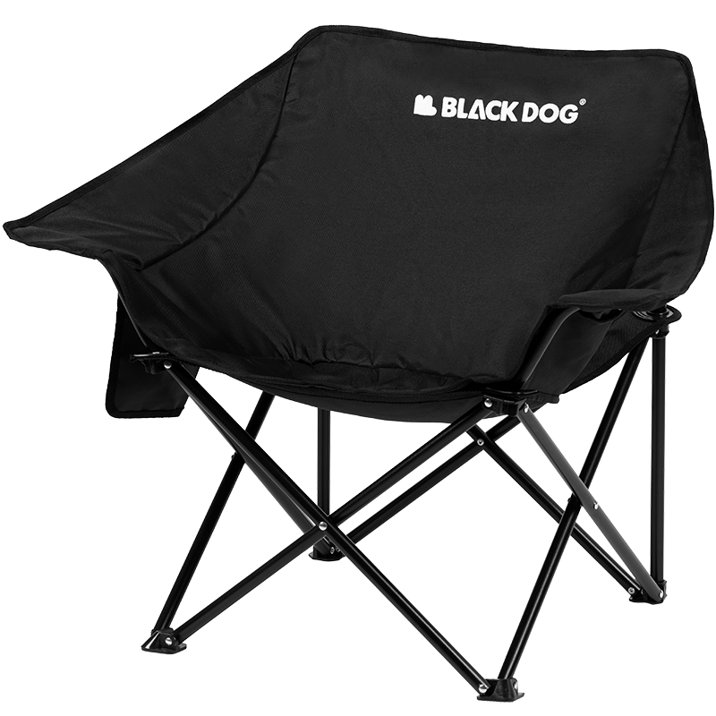 Black Dog Folding Chair with Armrests, Moon Chair, Outdoor Wide Seat Camping Portable Fishing Chair, Large Size Night Black