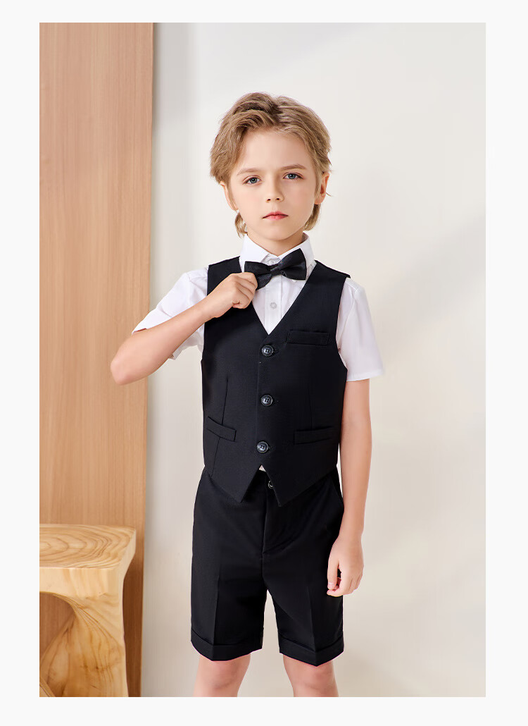 ROMON Children's Graduation Performance Costume, Flower Girl Dress, Big Kids Piano British Style, Black Set, 170 3
