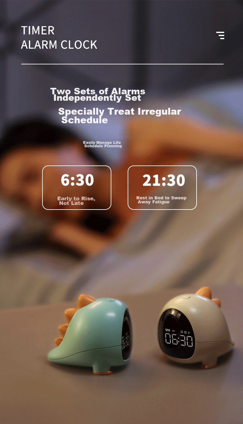 Mashi Alarm Clock for Children And Students, Wake-Up Aid with Countdown Timer, Cartoon Music Alarm, New Year Dinosaur Alarm, Matcha Green Gift 4