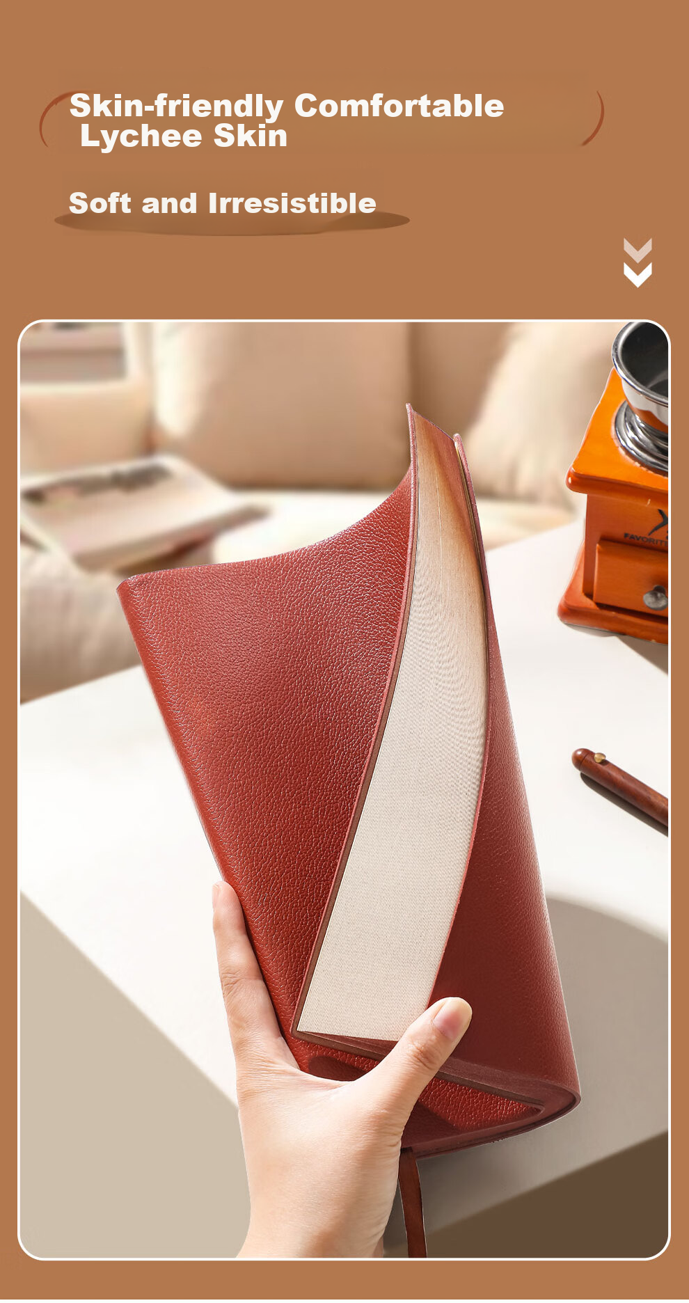 Faramon Thick B5 Large Notebook, Skin-Like Litchi Pattern Soft Leather Cover, Business Simple Office Meeting Journal, College Student Research Study Horizontal Line Recording Diary, Customizable, Brow 5