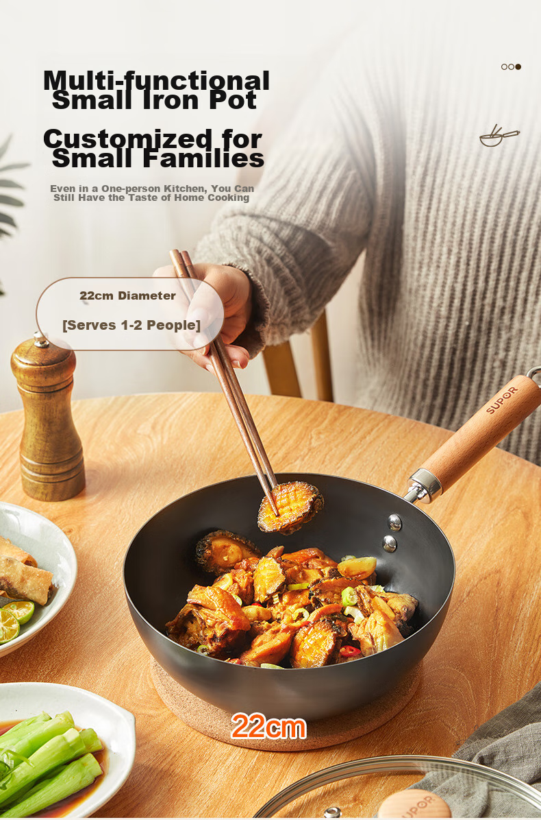 SUPOR Mini Premium Iron Wok 22cm, Household Use, Non-Coated, Wear-Resistant, Rust-Proof, Suitable for Gas Stove, EC22RF05 6