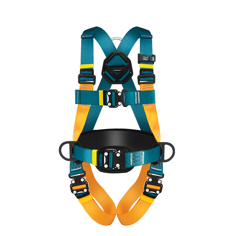 SHANDUAO Full Body 5-Point Safety Harness for High-Altitude Work National Standard AD9101 Double Large Hooks 1.8m + Shock Absorber Pack (Quick-Release Version)