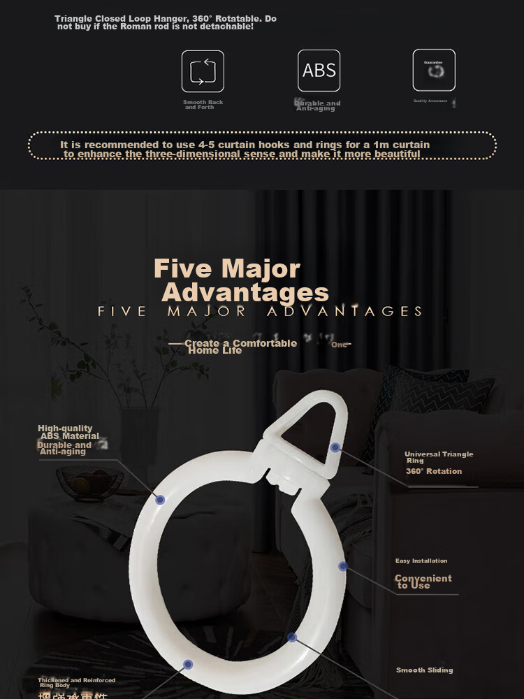 Ali Curtain Rings, Thickened And Reinforced Universal Hanging Rings for Roman Rods, Extendable Rods, Shower Curtains, Hooks, And Rings, 25 Pieces 2