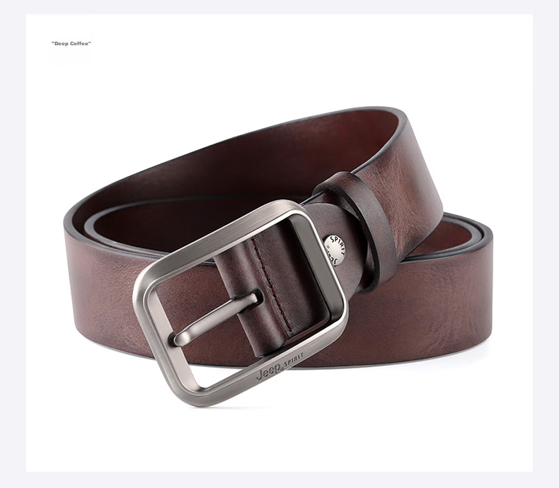 JEEP SPIRIT Men's Belt, Top-Grain Leather, Fashionable Pin Buckle, Suitable for Young And Middle-Aged Men, Gift for Boyfriend, Husband, Father's Day Present 18