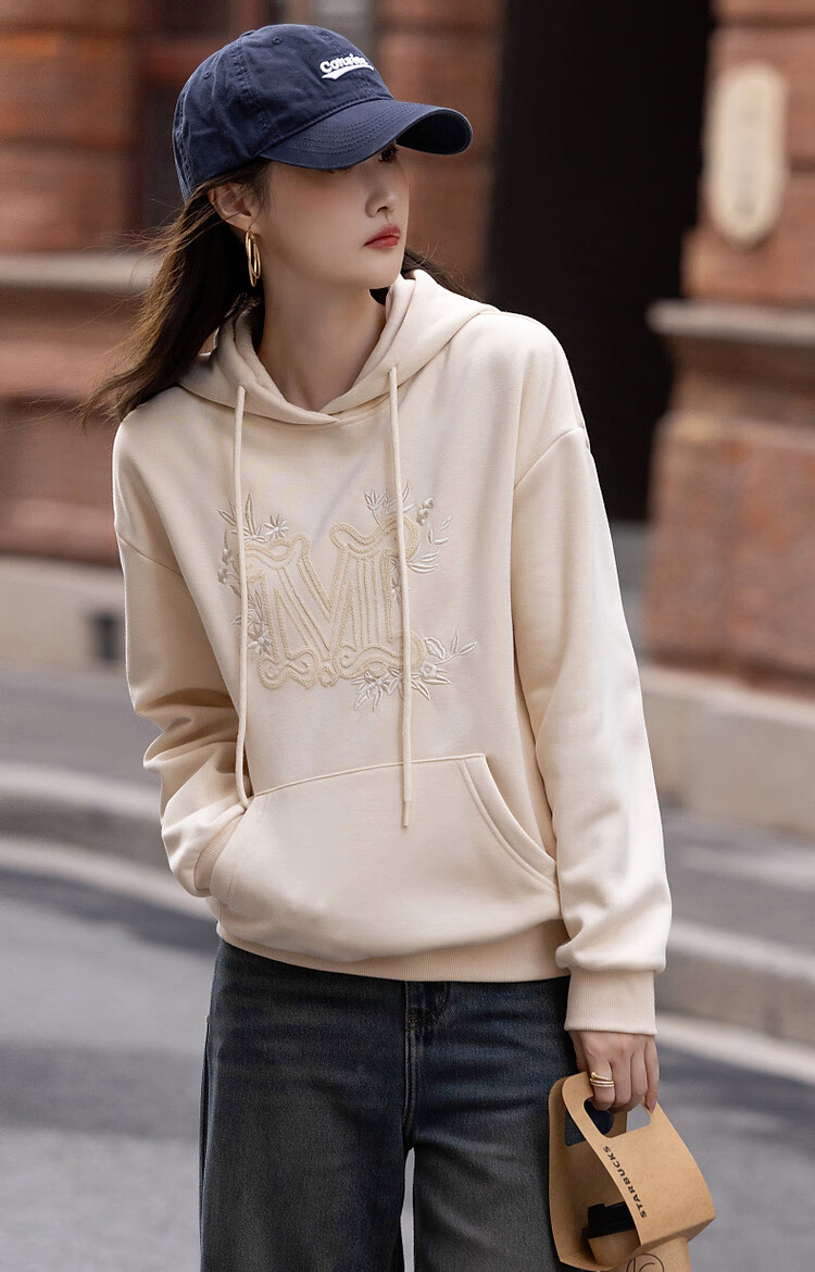 Dme [Embroidered Blossoms] Winter Casual Hooded Fleece-Like Warm Exquisite Tatami Embroidered Loose Sweatshirt Women's Top 10