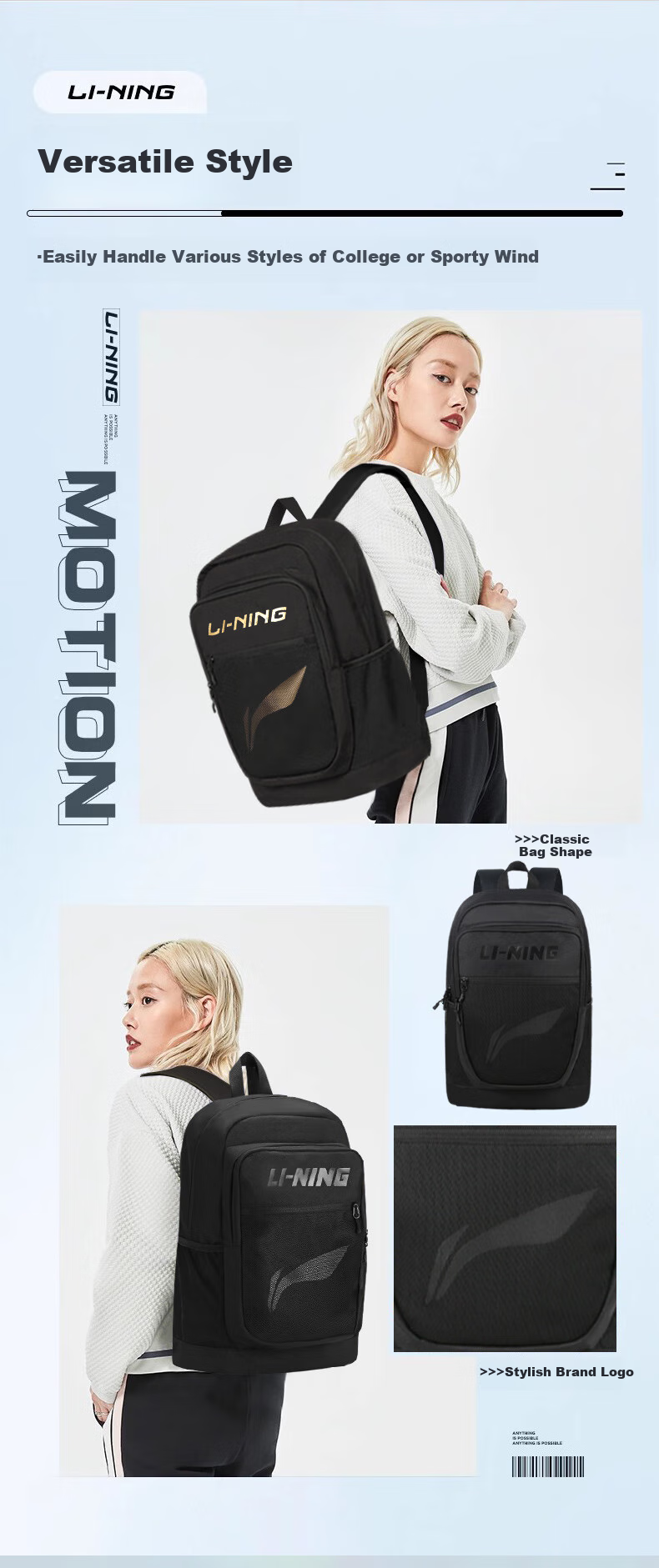 Li-Ning Backpack for Men And Women, Large Capacity School Bag for Middle School, High School And College Students, Outdoor Sports Travel Casual Hiking Backpack 8