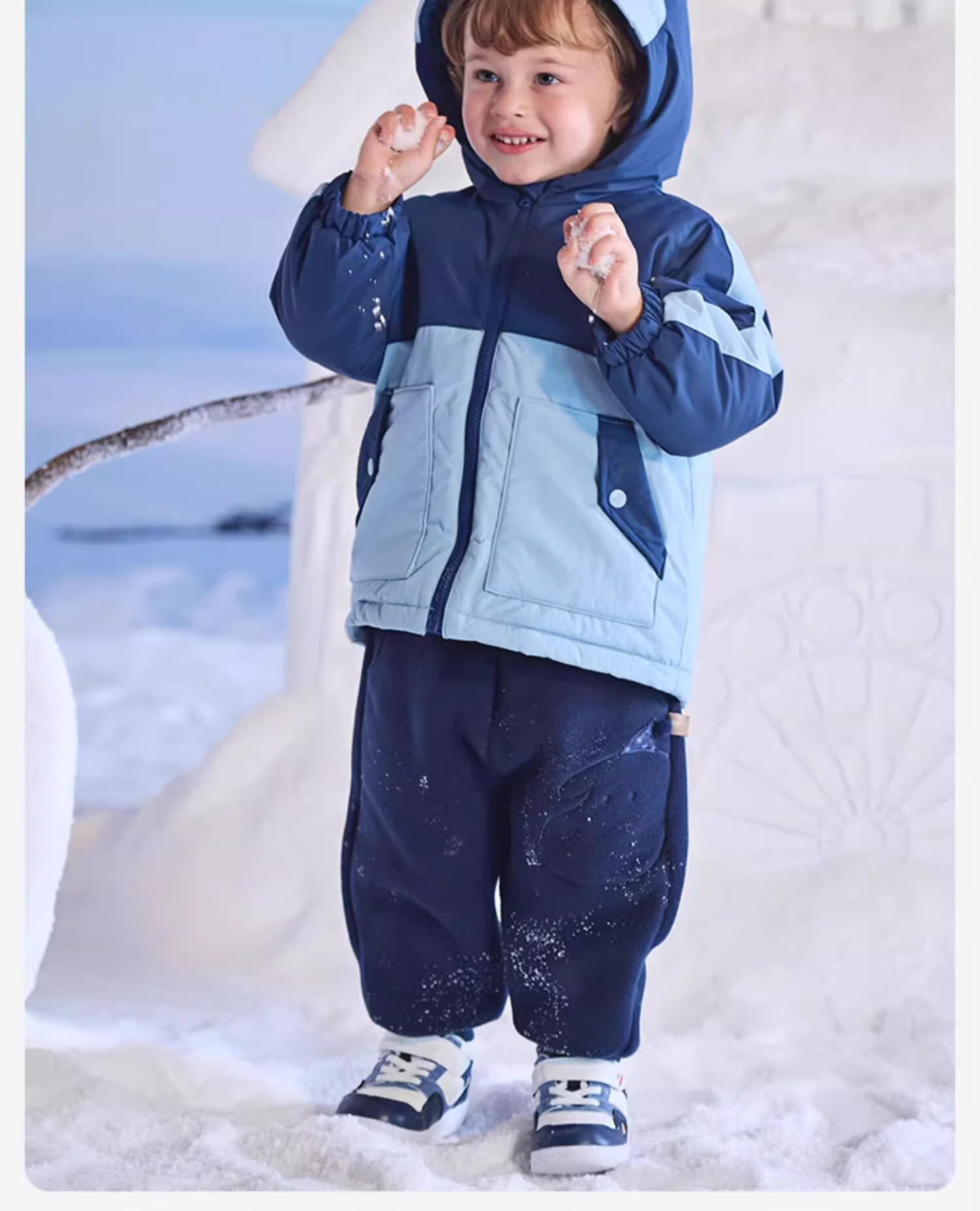 DAVE & BELLA Girls' Winter Cotton Padded Jacket, Boys' Baby Fleece-Lined Waterproof Breathable Hooded Coat 4