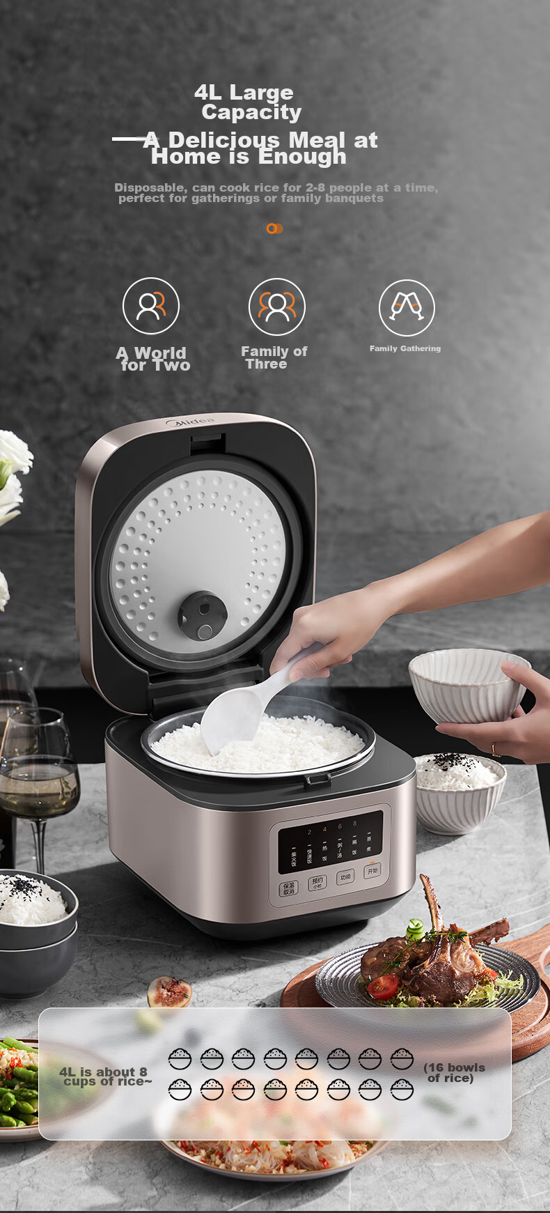 Midea Rice Cooker, 4L, Copper Heating Pot Inner Liner, Hidden Micro-Pressure Steaming Valve, Smart Reservation Electric Rice Cooker MB-AFB4052R [ZMD Peace of Mind Series] 8