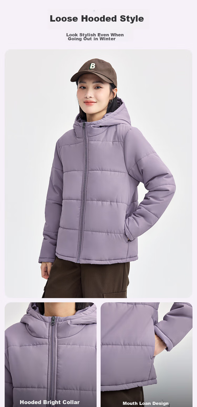 Giordano Women's Casual Jacket, Solid Color Simple Style Cotton Coat, Zipper Hooded Cotton Outerwear for Women, 05372731 4