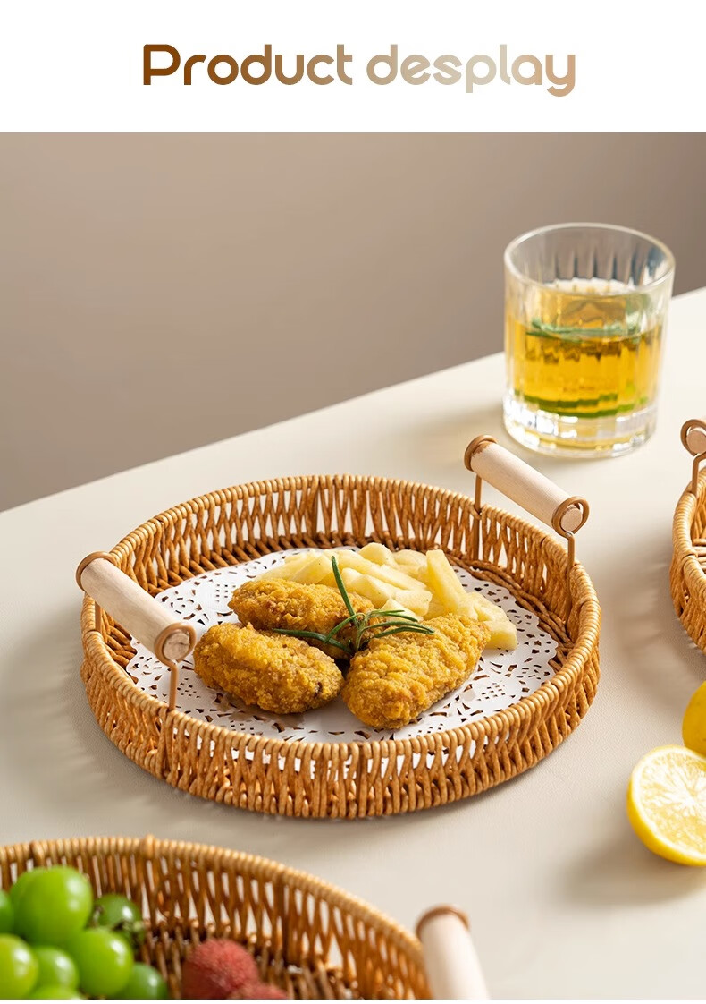 JIWUSENLIN Woven Bamboo Tray, Picnic Chinese Snack Plate, Deep-Fried Dish, Fruit Plate, Snack Plate, Dried Fruit Plate, Appetizer Plate, Fruit Plate 9