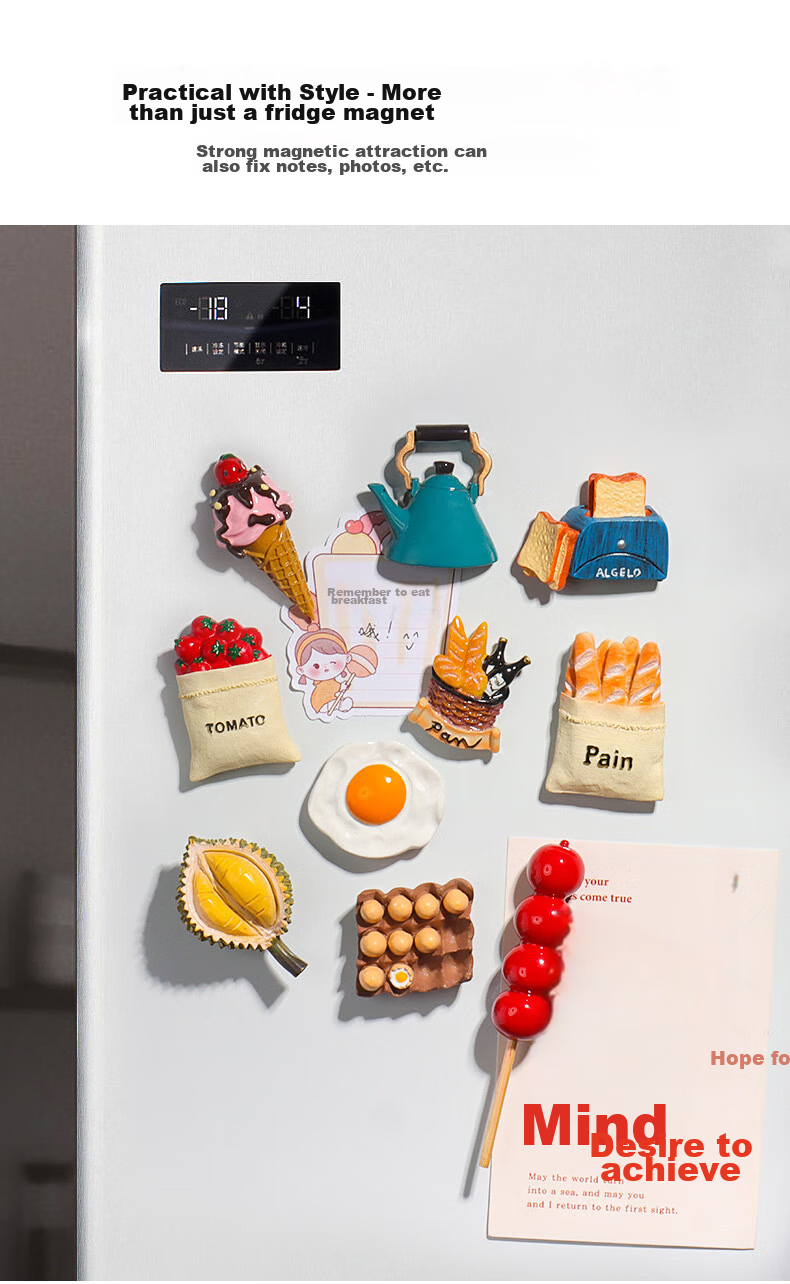 Youxueku 3D Simulated Food Kitchen Decoration Refrigerator Sticker, Bread Bag Tomato Bag Bread Machine Fried Egg, Food Series B, National Day Gift 1
