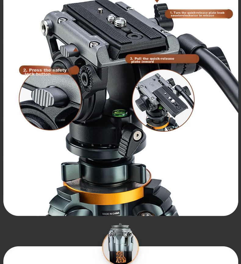 Fotopro T-74C+MH6S Professional Landscape Bird Photography Digital Camera, Mirrorless Camera Photography And Videography Hydraulic Video Gimbal, Carbon Fiber Camera Tripod 18