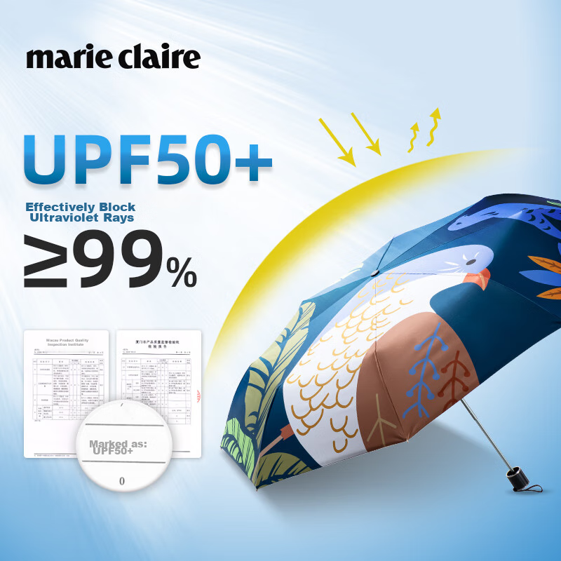 Marie Claire French Sun Umbrella, UV Protection, Rain And Shine Umbrella, Black Gel Sunshade, Windproof Reinforced, Women's Gift