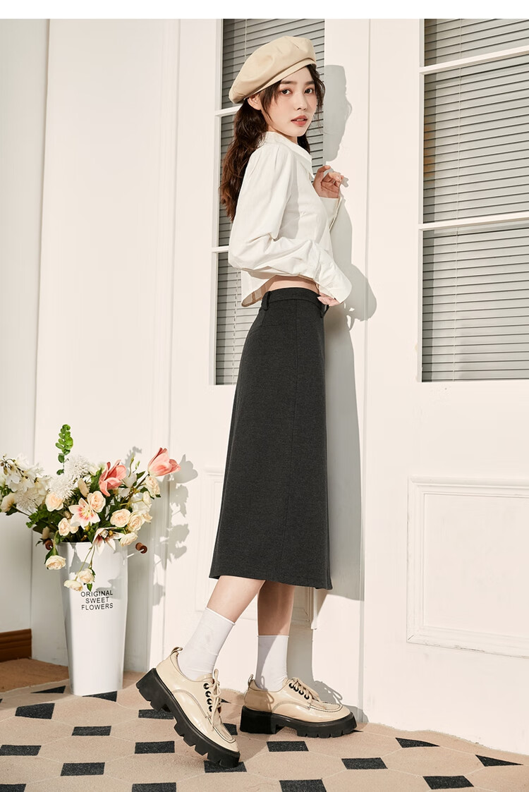 TonLion 2023 Women's High-Waisted A-Line Pleated Midi Skirt, Academic Style, Linen Gray, L 10