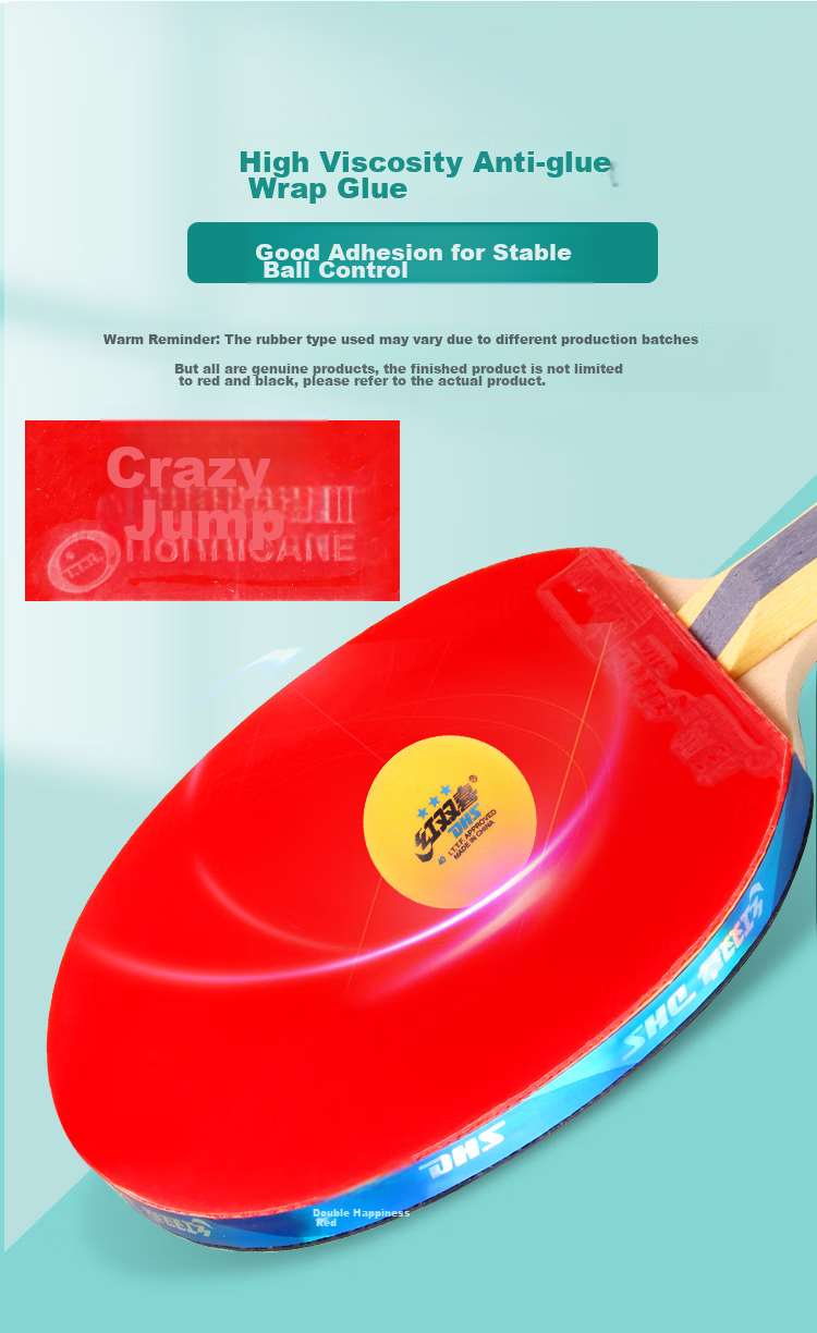 DHS Table Tennis Racket, 5-Star Penhold Grip, Single Racket, Kuangbiao 3 Rubber, Double-Sided Reverse Rubber H5002, Includes Table Tennis Balls 4